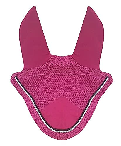 Horse Fly Bonnet Double Piping Ear Net Fly Veil Mask Breathable Cotton Crochet Horse Tack (Full, HOT Pink/Fushia)